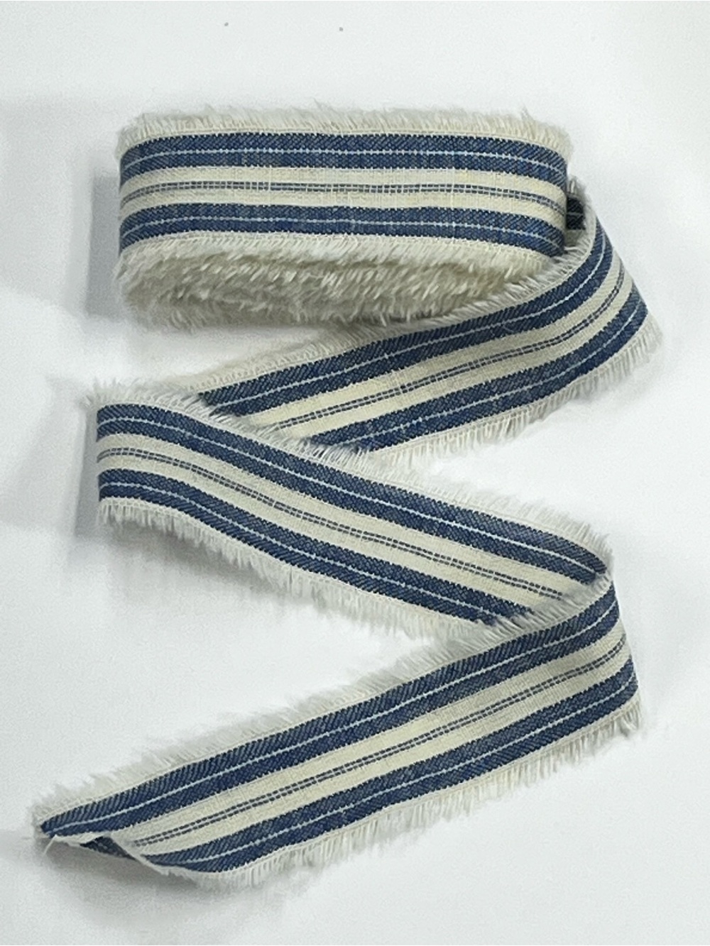 New 4 Yard Fabric Ribbon Strip 1” wide HOMESPUN Blue stripe Christmas decor